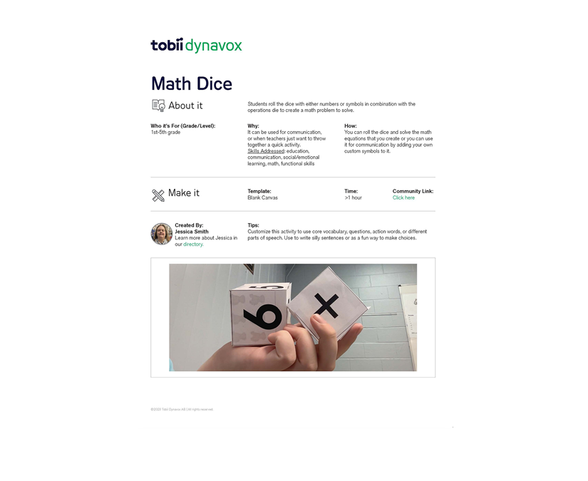 The Math dice activity