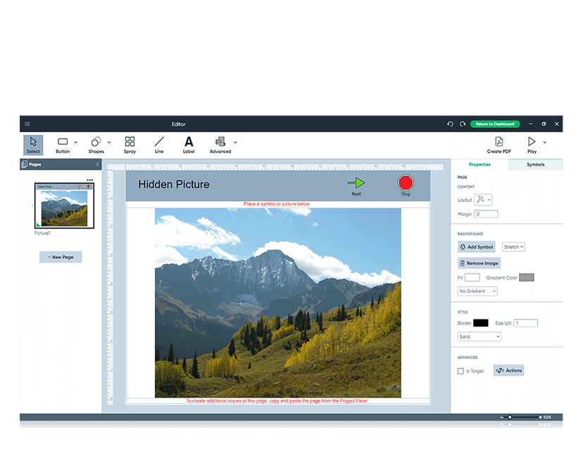 Boardmaker 7 Editor featuring picture of mountains