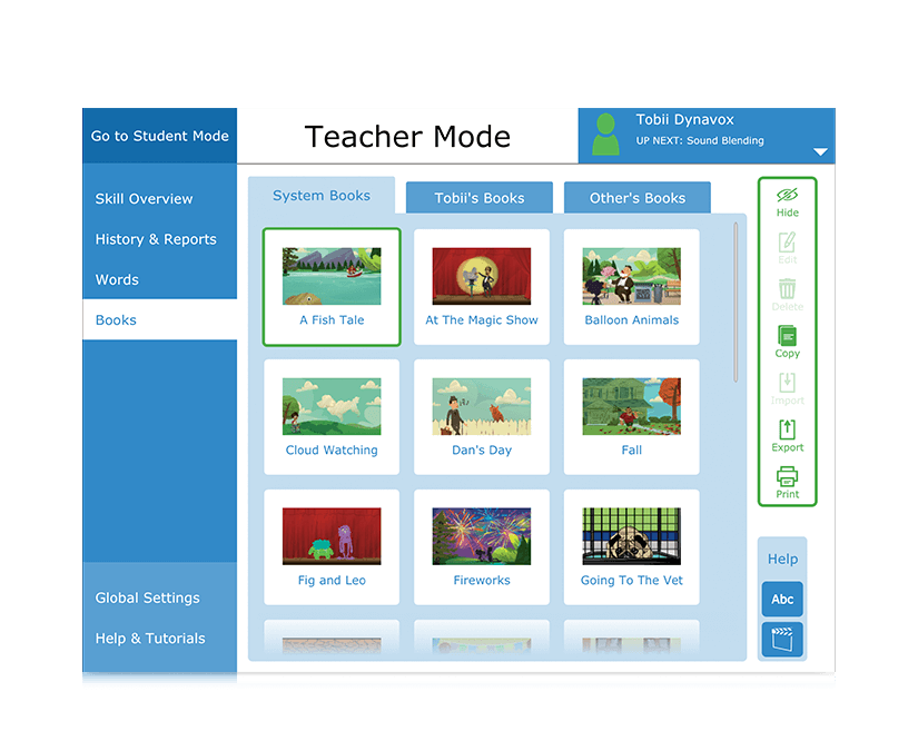 Tobii Dynavox Accessible Literacy Learning books in teacher mode
