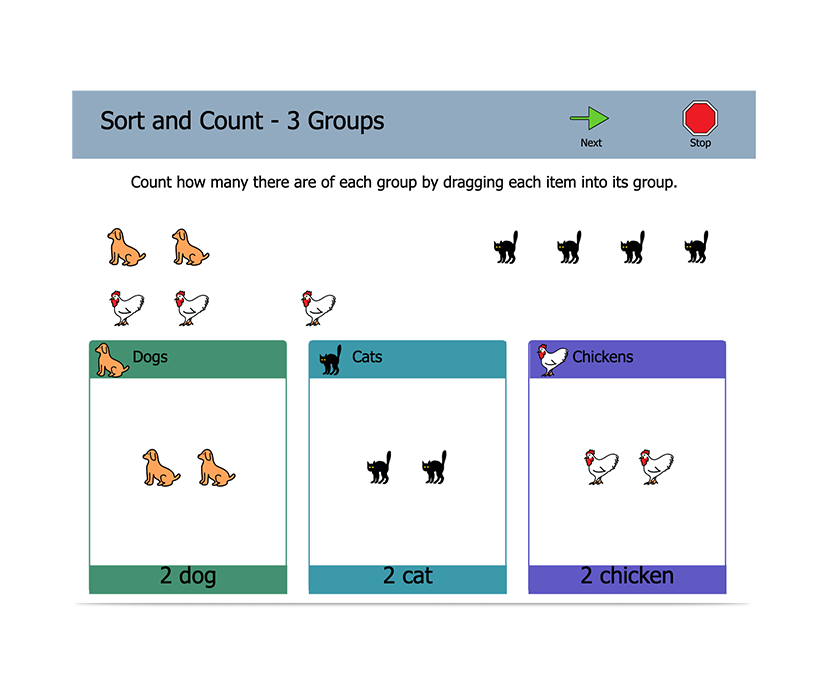 Boardmaker 7 Student Center sorting and counting activity screenshot