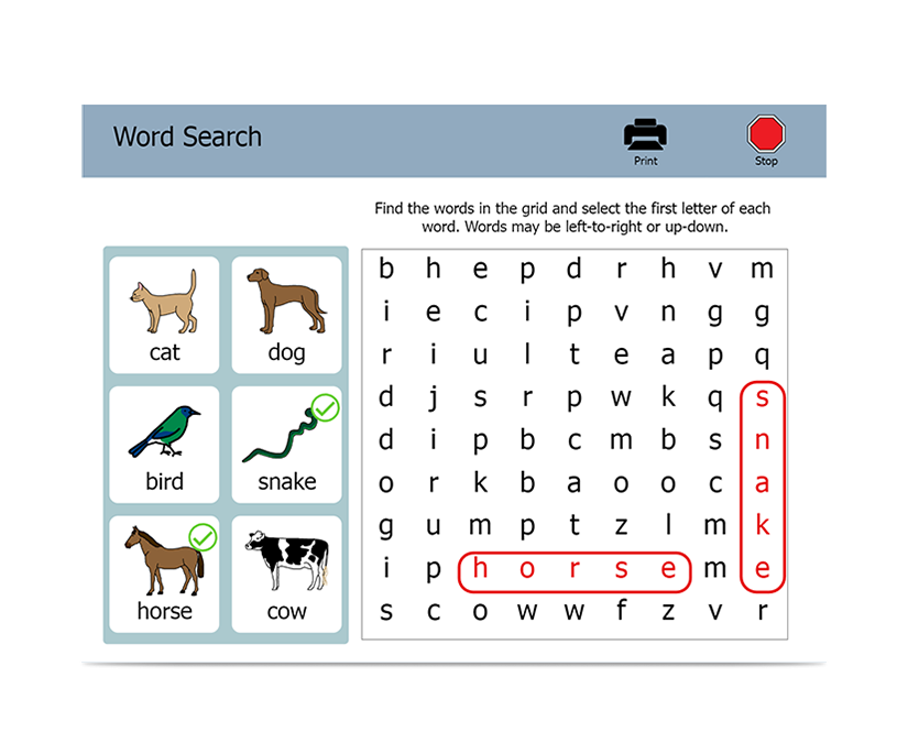 Boardmaker 7 Student Center crossword screenshot