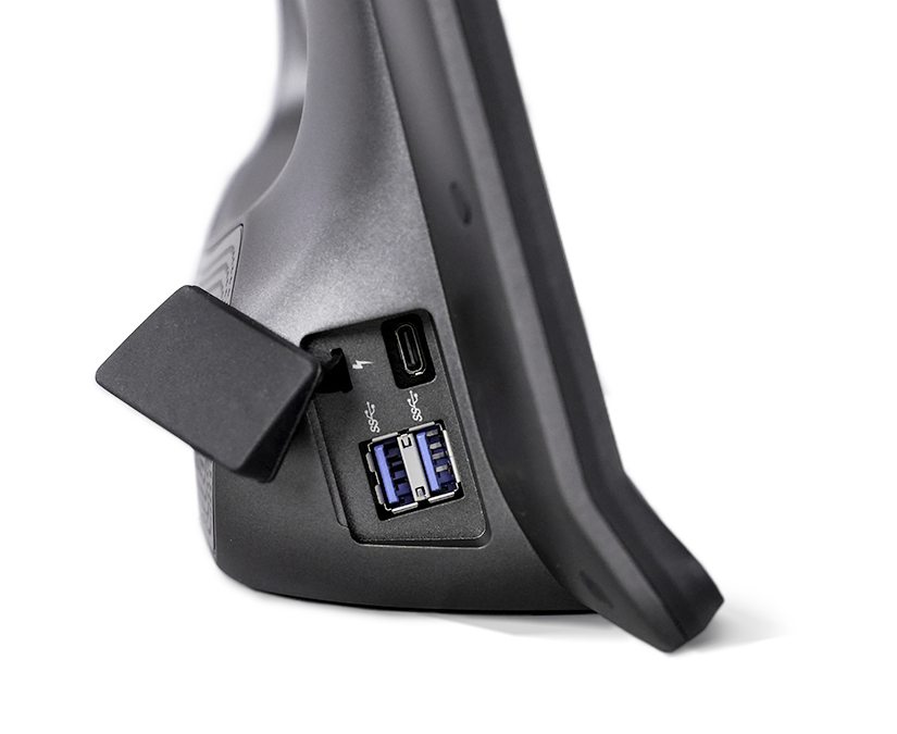 Tobii Dynavox TD I-Series AAC device side view featuring double USB port with protective cover