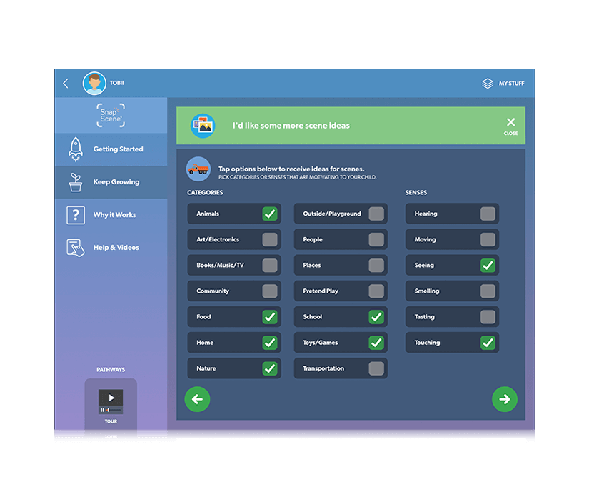 Tobii Dynavox Pathways for Snap Scene ideas for scenes