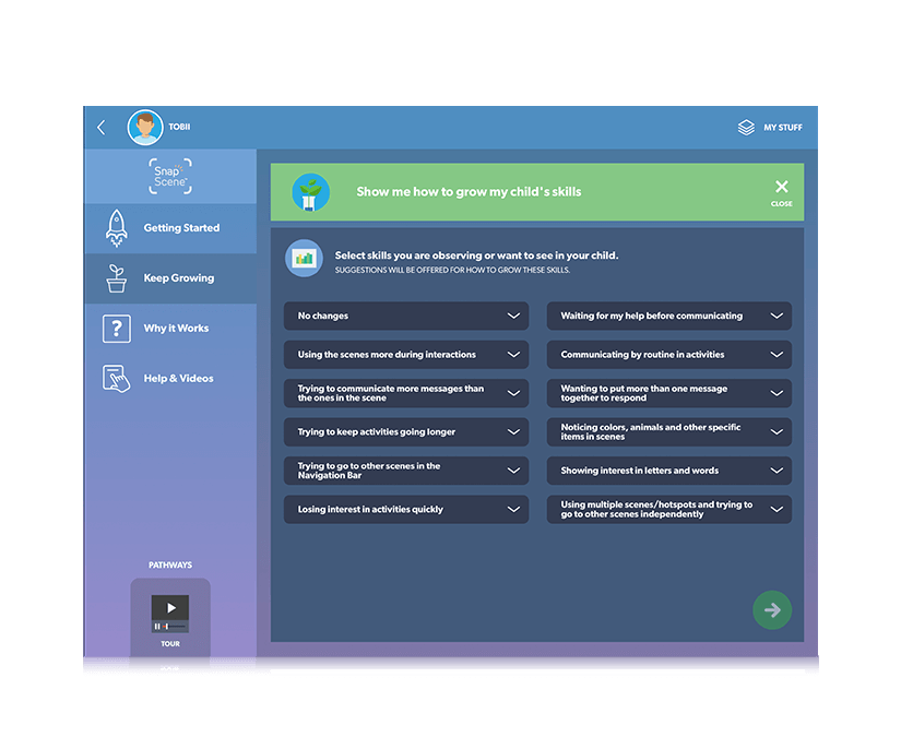 Tobii Dynavox Pathways for Snap Scene how to grow your child’s skills 