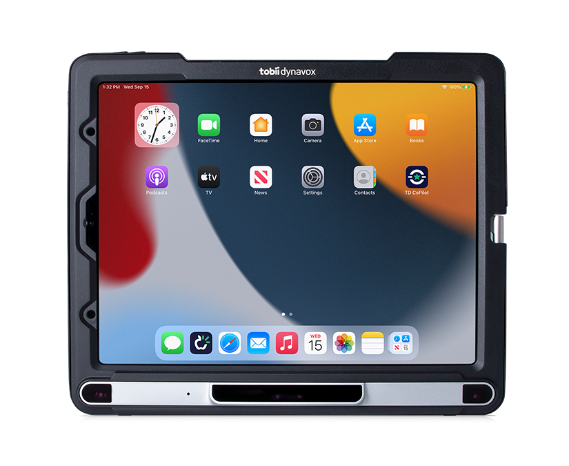 Tobii Dynavox TD Pilot device featuring iPadOS homescreen